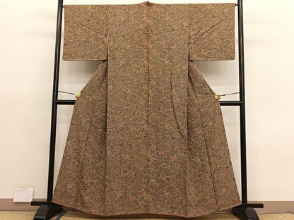 平和屋着物■上質な小紋　御所解飛鶴花文　草木染　正絹　逸品　BAAX7366hv