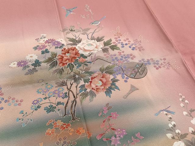平和屋着物■訪問着　花鳥文　暈し染め　金彩　正絹　逸品　未使用　BAAX7374hv