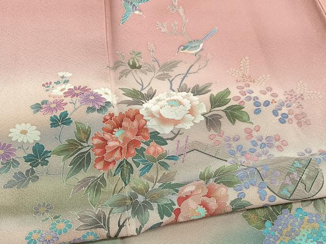 平和屋着物■訪問着　花鳥文　暈し染め　金彩　正絹　逸品　未使用　BAAX7374hv