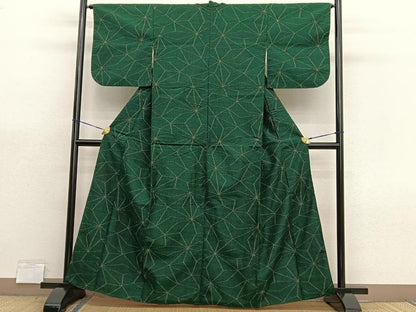 平和屋着物■上質な紬　麻の葉文　正絹　逸品　BAAX7375hv