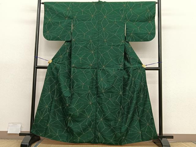 平和屋着物■上質な紬　麻の葉文　正絹　逸品　BAAX7375hv