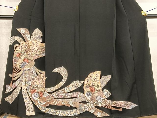平和屋着物■豪華黒留袖　駒刺繍　束ね熨斗花鳥文　金彩　正絹　逸品　BAAX7381hv