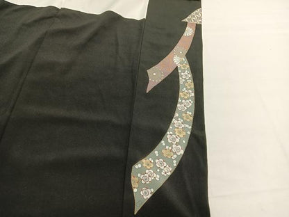 平和屋着物■豪華黒留袖　駒刺繍　束ね熨斗花鳥文　金彩　正絹　逸品　BAAX7381hv