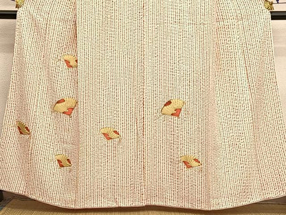 平和屋着物■訪問着　総絞り　駒刺繍　扇面文　金糸　正絹　逸品　BAAX7383hv