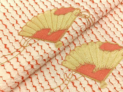 平和屋着物■訪問着　総絞り　駒刺繍　扇面文　金糸　正絹　逸品　BAAX7383hv