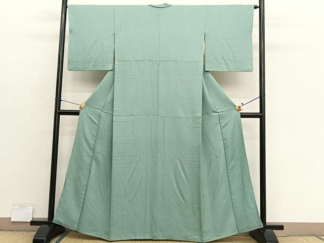 平和屋着物■上質な色無地　紋意匠　山葵色　正絹　逸品　BAAX7388hv