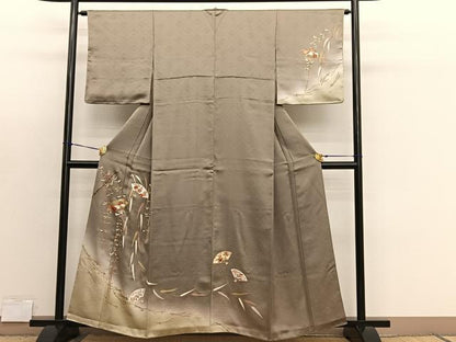 平和屋着物■訪問着　刺繍　枝垂れ柳扇面花文　暈し染め　金彩　正絹　逸品　BAAX7400hv