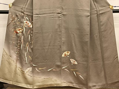 平和屋着物■訪問着　刺繍　枝垂れ柳扇面花文　暈し染め　金彩　正絹　逸品　BAAX7400hv