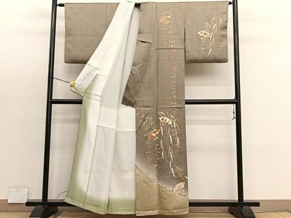 平和屋着物■訪問着　刺繍　枝垂れ柳扇面花文　暈し染め　金彩　正絹　逸品　BAAX7400hv
