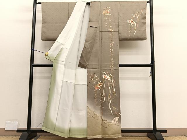 平和屋着物■訪問着　刺繍　枝垂れ柳扇面花文　暈し染め　金彩　正絹　逸品　BAAX7400hv