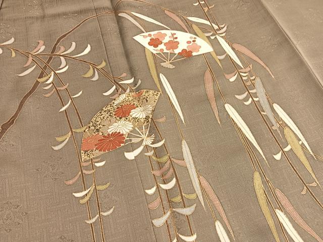 平和屋着物■訪問着　刺繍　枝垂れ柳扇面花文　暈し染め　金彩　正絹　逸品　BAAX7400hv