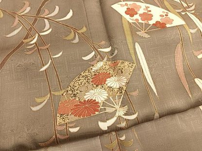 平和屋着物■訪問着　刺繍　枝垂れ柳扇面花文　暈し染め　金彩　正絹　逸品　BAAX7400hv