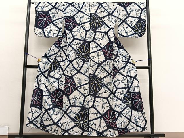 平和屋着物∴夏物　浴衣　有松鳴海絞り　切嵌花文　綿　逸品　BAAX7401hv