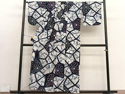 平和屋着物∴夏物　浴衣　有松鳴海絞り　切嵌花文　綿　逸品　BAAX7401hv