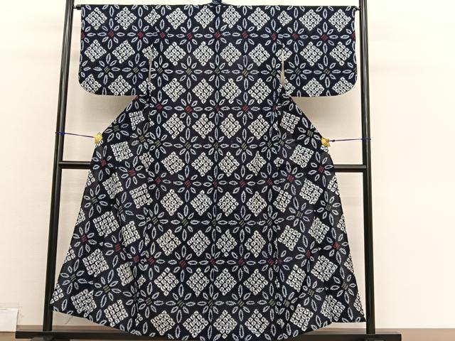 平和屋着物∴夏物　浴衣　有松鳴海絞り　花格子菱文　綿　逸品　BAAX7403hv