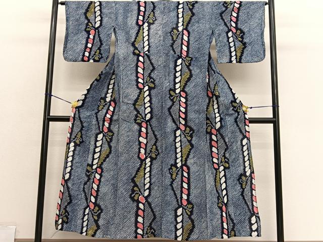 平和屋着物∴夏物　浴衣　有松鳴海絞り　幾何学文様　綿　逸品　BAAX7404hv