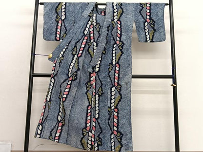 平和屋着物∴夏物　浴衣　有松鳴海絞り　幾何学文様　綿　逸品　BAAX7404hv
