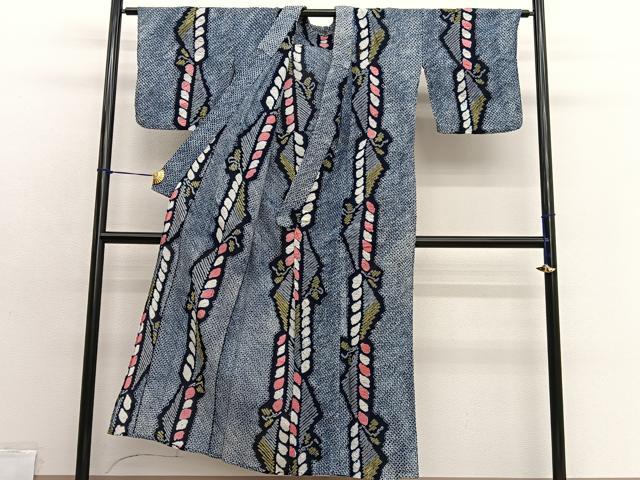 平和屋着物∴夏物　浴衣　有松鳴海絞り　幾何学文様　綿　逸品　BAAX7404hv