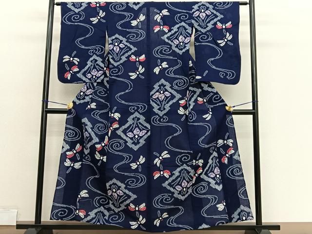平和屋着物∴夏物　浴衣　有松鳴海絞り　蜻蛉杜若文　綿　逸品　BAAX7405hv