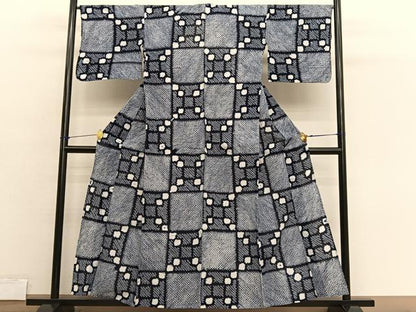 平和屋着物∴夏物　浴衣　有松鳴海絞り　格子柄　綿　逸品　BAAX7408hv