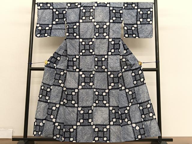 平和屋着物∴夏物　浴衣　有松鳴海絞り　格子柄　綿　逸品　BAAX7408hv