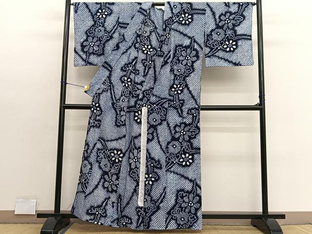 平和屋着物∴夏物　浴衣　有松鳴海絞り　草花文　綿　逸品　BAAX7409hv