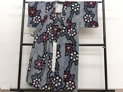 平和屋着物∴夏物　浴衣　有松鳴海絞り　椿花文　綿　逸品　BAAX7410hv