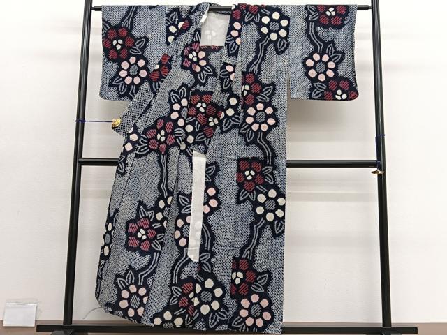 平和屋着物∴夏物　浴衣　有松鳴海絞り　椿花文　綿　逸品　BAAX7410hv