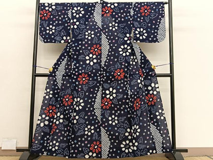 平和屋着物∴夏物　浴衣　有松鳴海絞り　草花文　綿　逸品　BAAX7411hv
