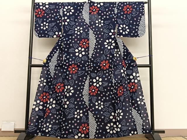 平和屋着物∴夏物　浴衣　有松鳴海絞り　草花文　綿　逸品　BAAX7411hv