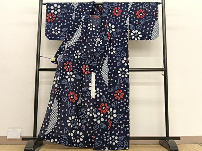 平和屋着物∴夏物　浴衣　有松鳴海絞り　草花文　綿　逸品　BAAX7411hv
