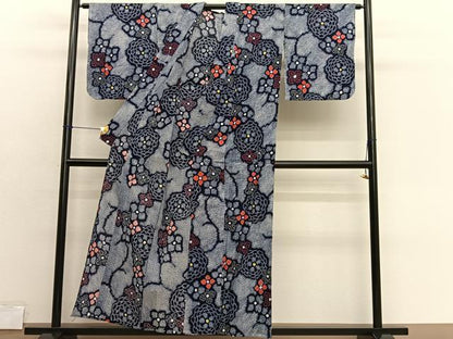 平和屋着物∴夏物　浴衣　有松鳴海絞り　草花文　綿　逸品　BAAX7412hv