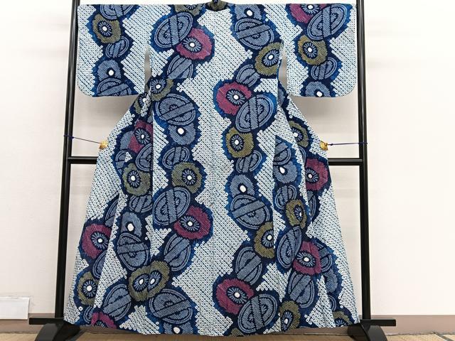 平和屋着物∴夏物　浴衣　有松鳴海絞り　器物文　綿　逸品　BAAX7414hv