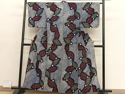 平和屋着物∴夏物　浴衣　有松鳴海絞り　舞葉文　綿　逸品　BAAX7415hv