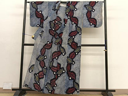 平和屋着物∴夏物　浴衣　有松鳴海絞り　舞葉文　綿　逸品　BAAX7415hv