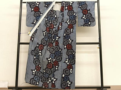 平和屋着物∴夏物　浴衣　有松鳴海絞り　草花文　綿　逸品　BAAX7418hv