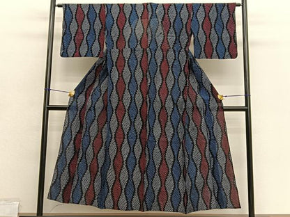 平和屋着物∴夏物　浴衣　有松鳴海絞り　立涌文様　黒地　綿　逸品　BAAX7423hv