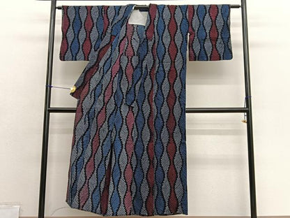 平和屋着物∴夏物　浴衣　有松鳴海絞り　立涌文様　黒地　綿　逸品　BAAX7423hv