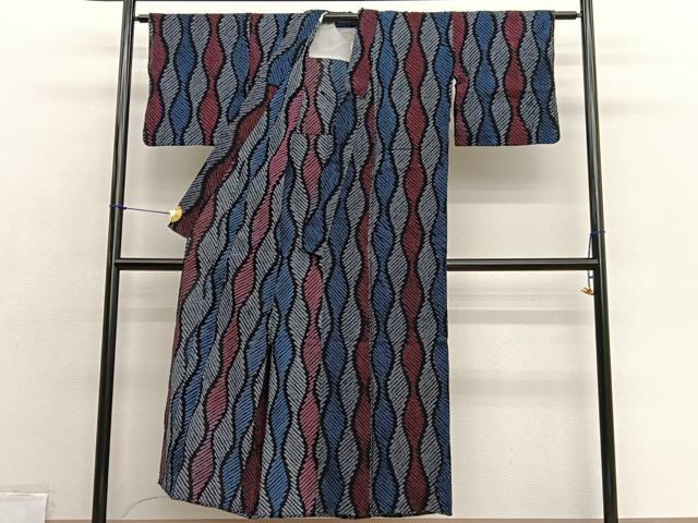 平和屋着物∴夏物　浴衣　有松鳴海絞り　立涌文様　黒地　綿　逸品　BAAX7423hv