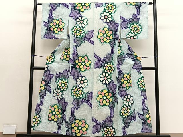 平和屋着物∴夏物　浴衣　有松鳴海絞り　枝花文　綿　逸品　BAAX7424hv