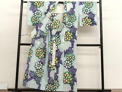 平和屋着物∴夏物　浴衣　有松鳴海絞り　枝花文　綿　逸品　BAAX7424hv