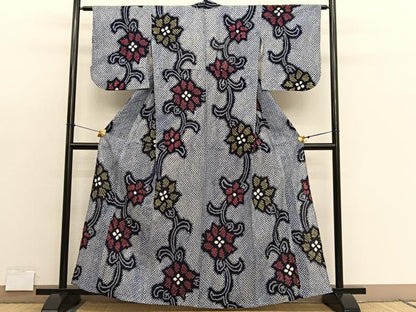 平和屋着物∴夏物　浴衣　有松鳴海絞り　花唐草文　綿　逸品　BAAX7425hv