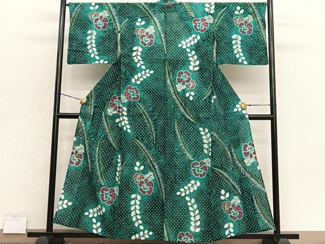 平和屋着物∴夏物　浴衣　有松鳴海絞り　草花文　金彩　綿　逸品　BAAX7428hv