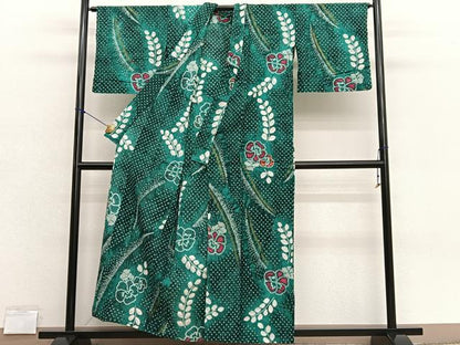 平和屋着物∴夏物　浴衣　有松鳴海絞り　草花文　金彩　綿　逸品　BAAX7428hv