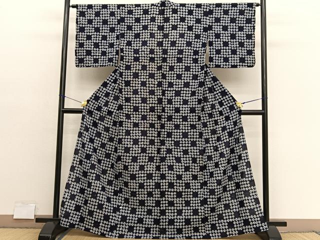 平和屋着物∴夏物　浴衣　有松鳴海絞り　格子文様　綿　逸品　BAAX7429hv