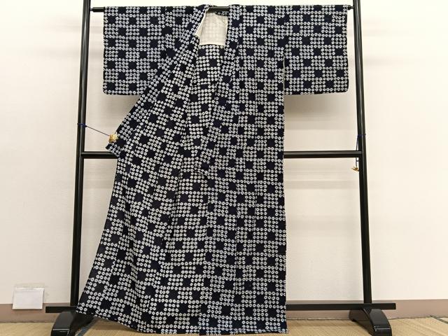 平和屋着物∴夏物　浴衣　有松鳴海絞り　格子文様　綿　逸品　BAAX7429hv