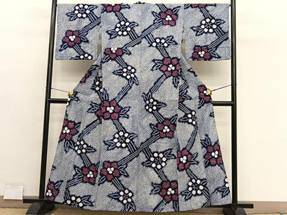 平和屋着物∴夏物　浴衣　有松鳴海絞り　草花文　綿　逸品　BAAX7435hv
