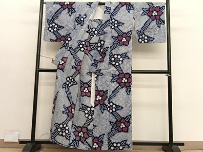 平和屋着物∴夏物　浴衣　有松鳴海絞り　草花文　綿　逸品　BAAX7435hv