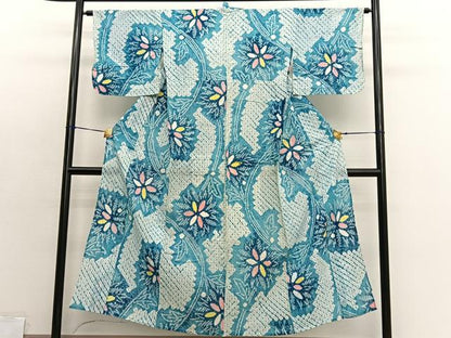 平和屋着物∴夏物　浴衣　有松鳴海絞り　更紗花文　綿　逸品　BAAX7443hv
