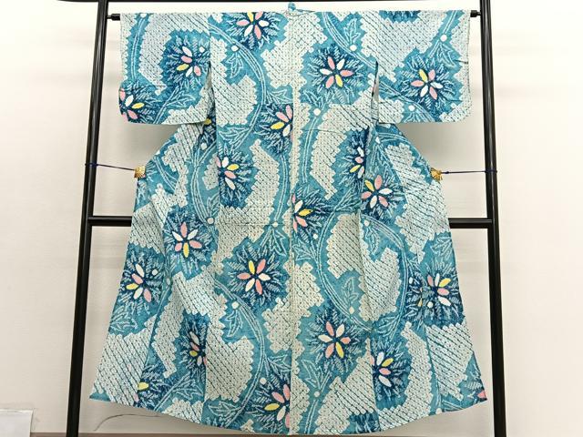 平和屋着物∴夏物　浴衣　有松鳴海絞り　更紗花文　綿　逸品　BAAX7443hv